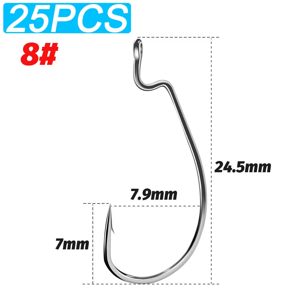 25 PCS Wide Gap Worm Hooks Texas Rig Jig Crank Big Bass Gear High Carbon Steel Offset Barbed Hook for Soft Fishing Lure Fishhook - Duke's Fishing Supply