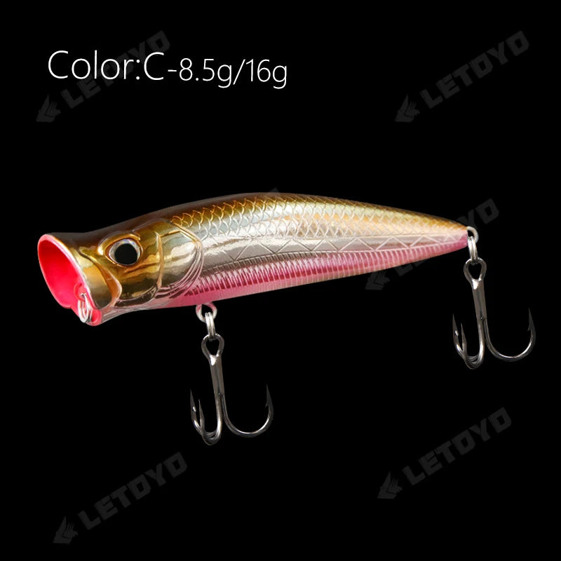 LETOYO Floating Fishing Lures 8.5g 16g Artificial Laser Coating Hard Baits Topwater Poppers Bass Pike Wobbler Popper Lure - Duke's Fishing Supply