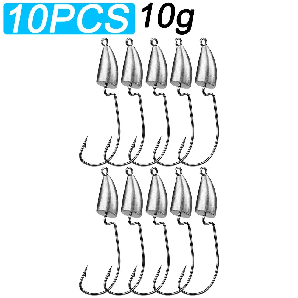 10PCS Metal Jig Head Worm Hook 3.5g 7g 10g 20g Weight Crank Fishhooks Gear Sinker Pesca for Lure Texas Rig Fishing Tackle Kit - Duke's Fishing Supply