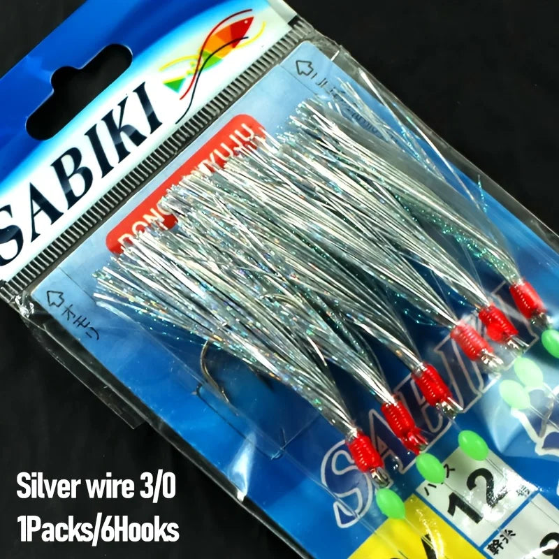 1Pack/6Hooks Pre-Tied Sabiki Fishing Rigs with Sharp Carbon Steel Hook 2/0, 3/0, 4/0 Thickened Line, Sea Fishing Rig - Duke's Fishing Supply