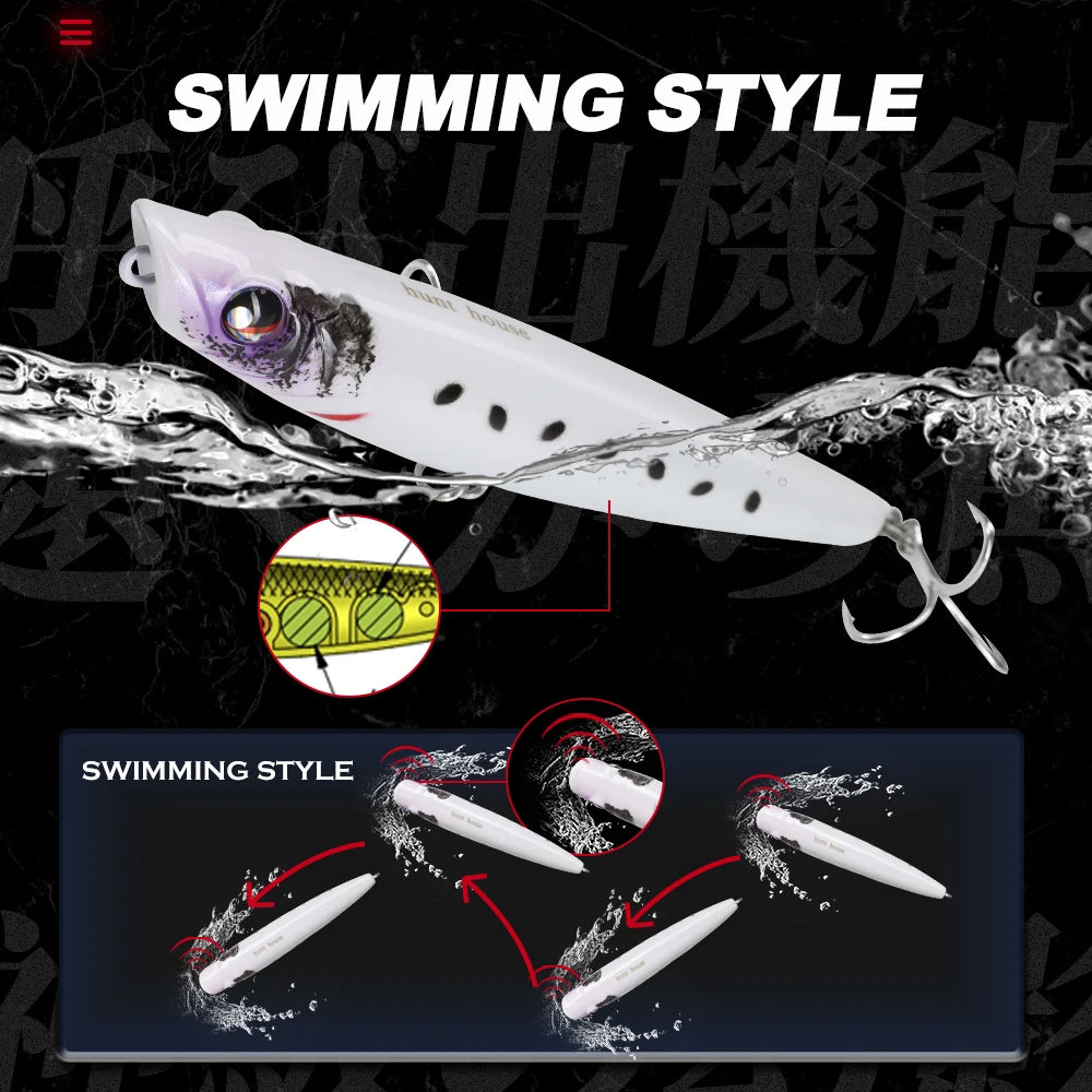 Hunthouse WTD Hard Pencil Fishing Lure Topwater Popper 90m/11.6g Stick Bait Wobblers Fishing Tackle For Seabass Pike LW547 - Duke's Fishing Supply