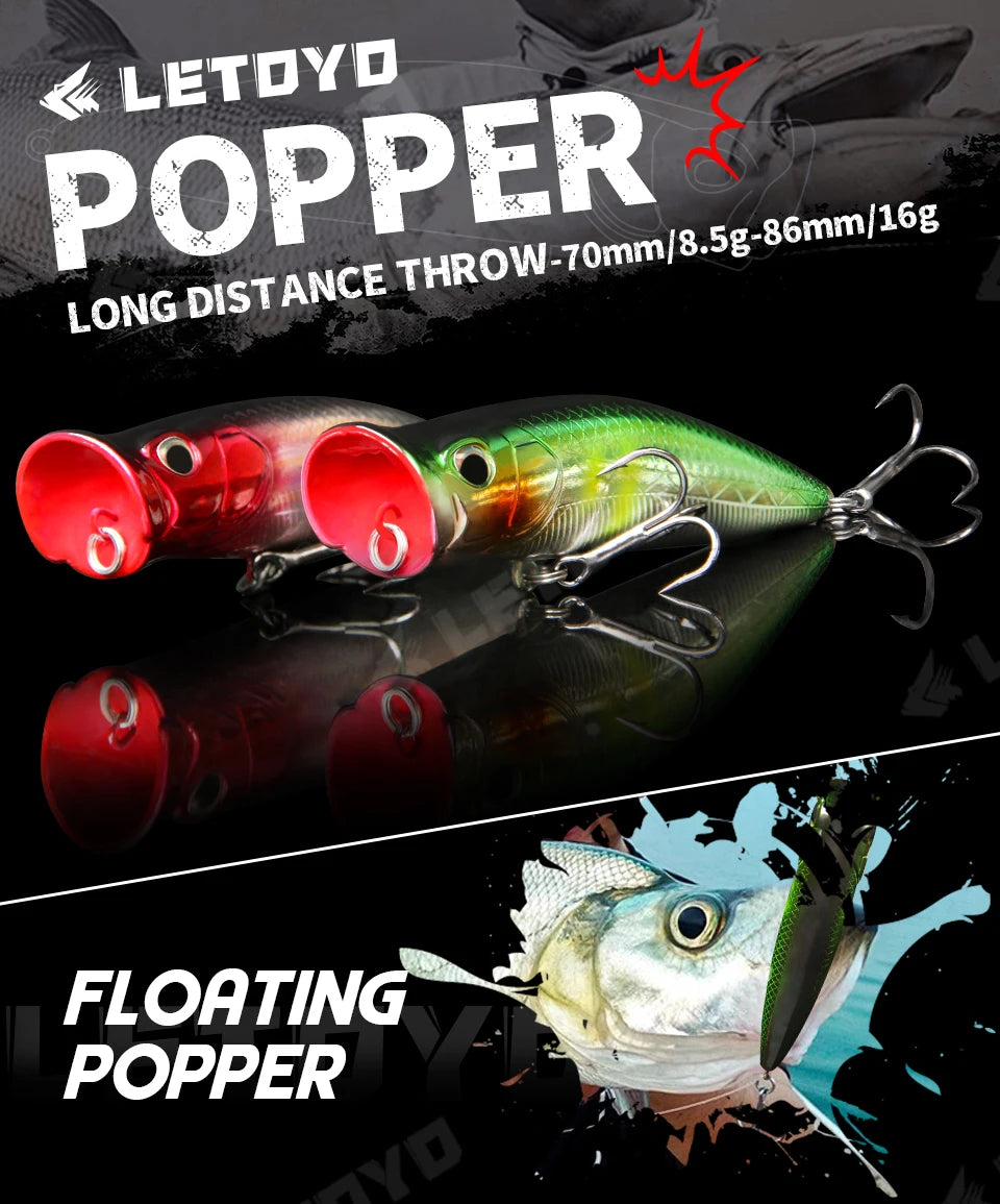 LETOYO Floating Fishing Lures 8.5g 16g Artificial Laser Coating Hard Baits Topwater Poppers Bass Pike Wobbler Popper Lure - Duke's Fishing Supply