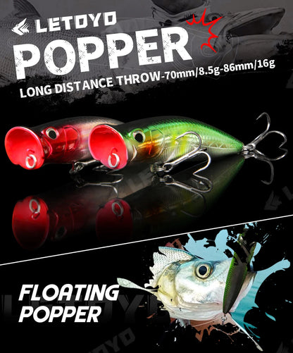 LETOYO Floating Fishing Lures 8.5g 16g Artificial Laser Coating Hard Baits Topwater Poppers Bass Pike Wobbler Popper Lure - Duke's Fishing Supply