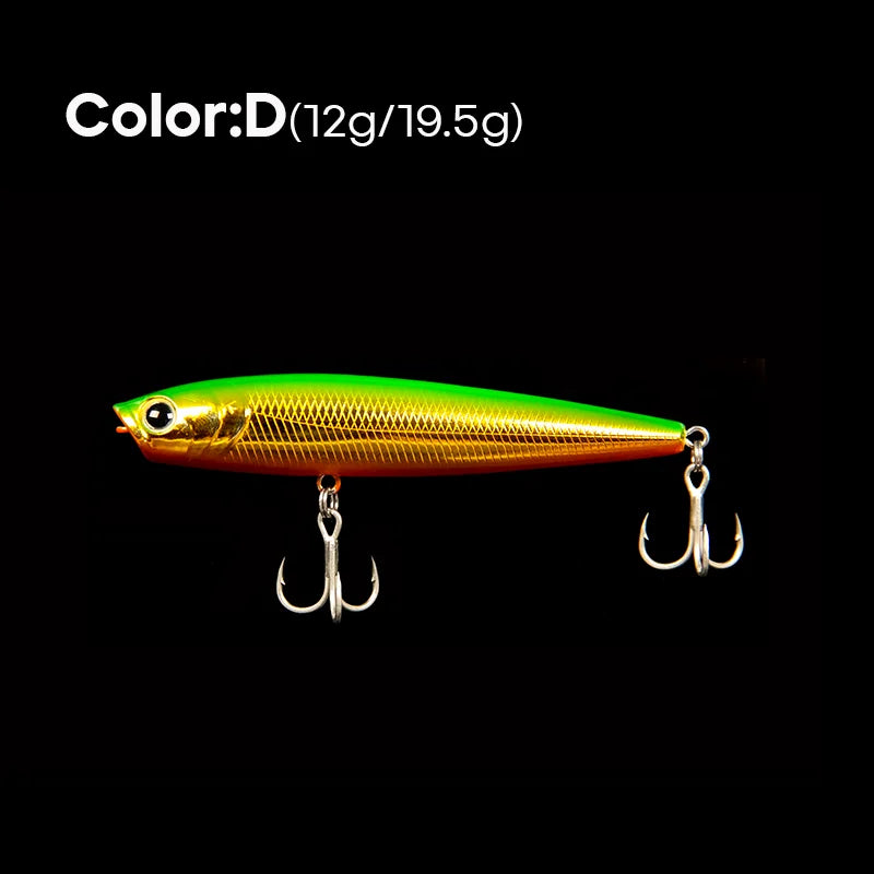 LETOYO 12g/19.5g Floating Popper Lure Long Throw Topwater Hard Pencil Baits Laser Coating Streamline Bass Fishing Lure - Duke's Fishing Supply