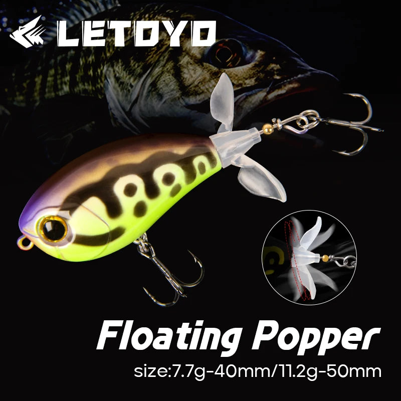 LETOYO 40mm 50mm Topwater Whopper Popper Rotating Double Propeller Tail Artificial Bait for bass pike Fishing Lures - Duke's Fishing Supply