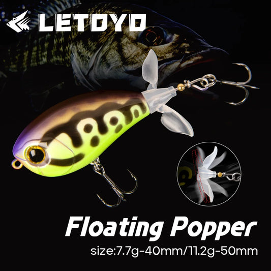 LETOYO 40mm 50mm Topwater Whopper Popper Rotating Double Propeller Tail Artificial Bait for bass pike Fishing Lures - Duke's Fishing Supply