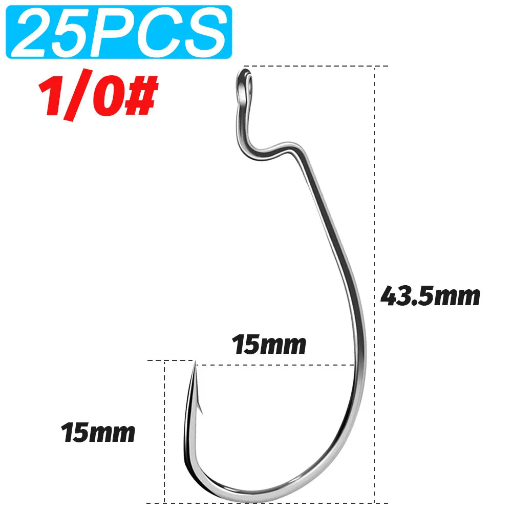 25 PCS Wide Gap Worm Hooks Texas Rig Jig Crank Big Bass Gear High Carbon Steel Offset Barbed Hook for Soft Fishing Lure Fishhook - Duke's Fishing Supply