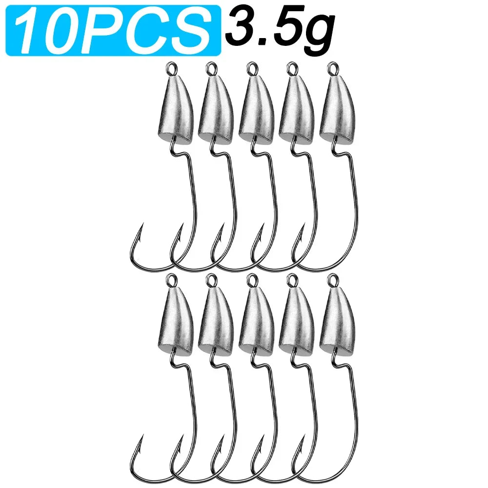 10PCS Metal Jig Head Worm Hook 3.5g 7g 10g 20g Weight Crank Fishhooks Gear Sinker Pesca for Lure Texas Rig Fishing Tackle Kit - Duke's Fishing Supply
