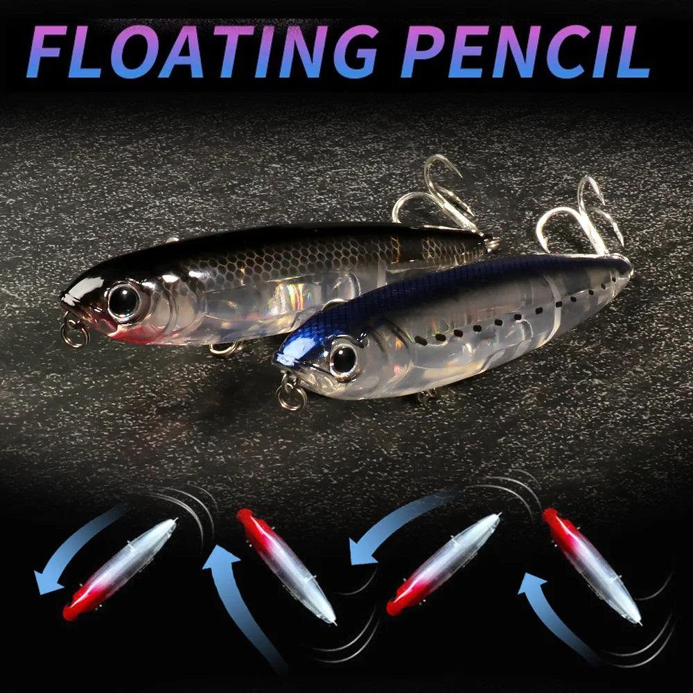 GOBAIT Floating Pencil Bait 17.5g 10cm Topwater Walk The Dog Fishing Lure 3D Swimbait Hook Popper Pesca Minnow Rattle Cranbait - Duke's Fishing Supply