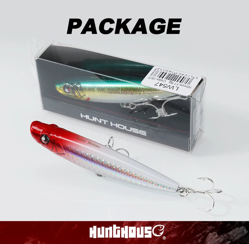 Hunthouse WTD Hard Pencil Fishing Lure Topwater Popper 90m/11.6g Stick Bait Wobblers Fishing Tackle For Seabass Pike LW547 - Duke's Fishing Supply