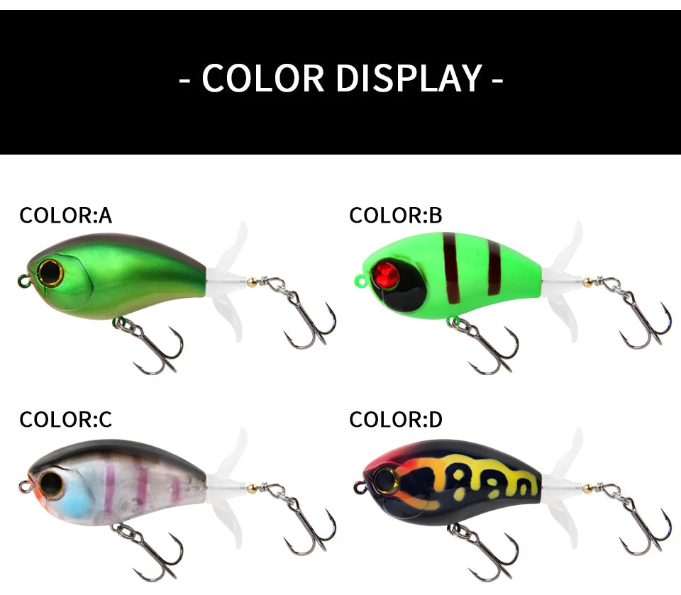 LETOYO 40mm 50mm Topwater Whopper Popper Rotating Double Propeller Tail Artificial Bait for bass pike Fishing Lures - Duke's Fishing Supply