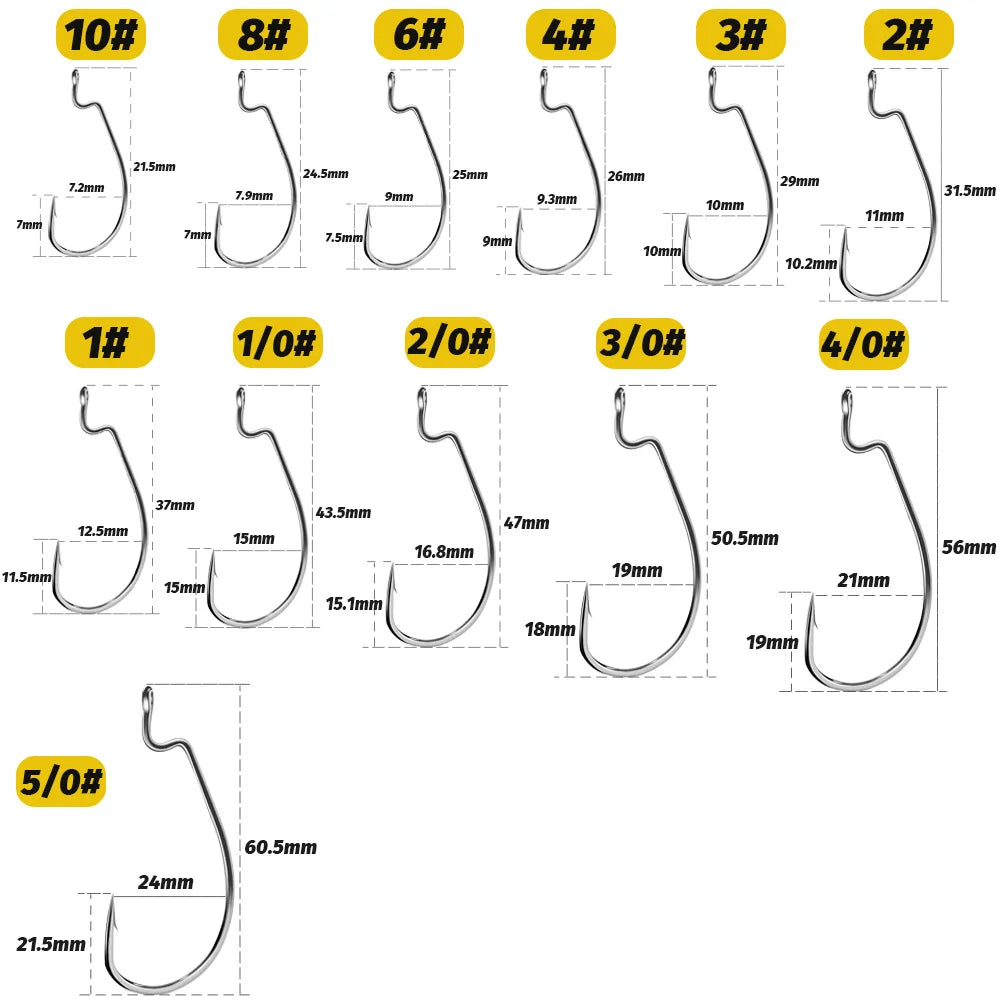 25 PCS Wide Gap Worm Hooks Texas Rig Jig Crank Big Bass Gear High Carbon Steel Offset Barbed Hook for Soft Fishing Lure Fishhook - Duke's Fishing Supply