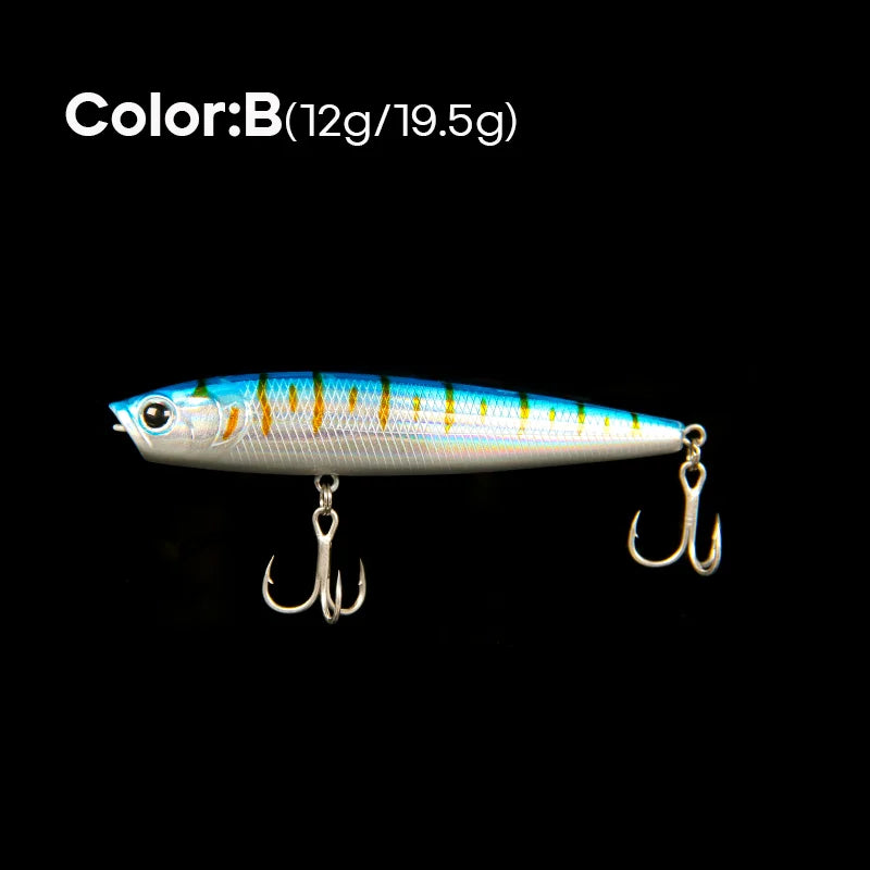 LETOYO 12g/19.5g Floating Popper Lure Long Throw Topwater Hard Pencil Baits Laser Coating Streamline Bass Fishing Lure - Duke's Fishing Supply