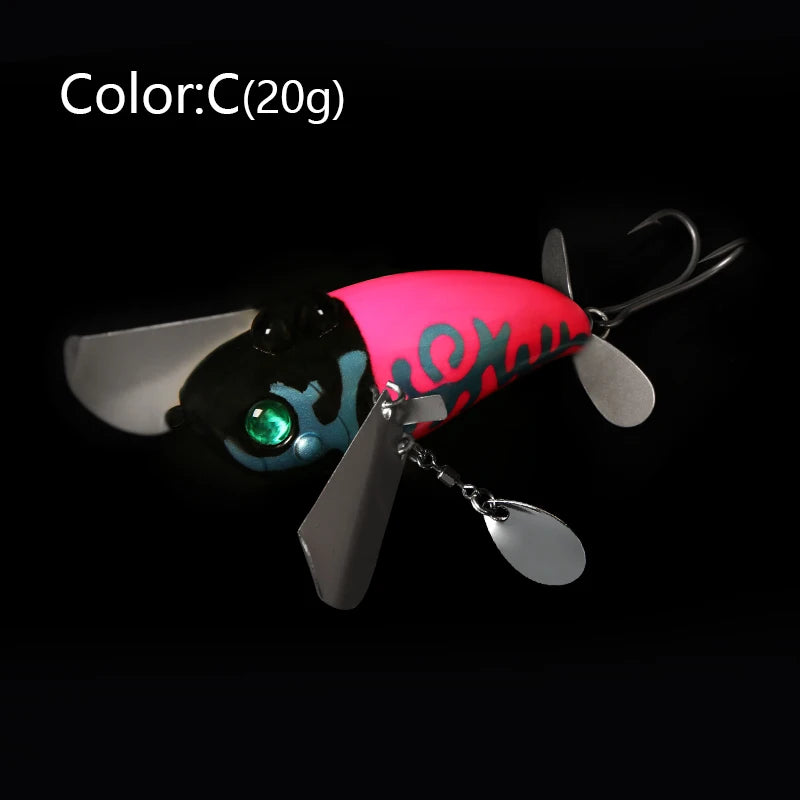 LETOYO 70mm/20g Topwater Noisy Bait Golden Cicada Propeller Popper Lure Bionic Floating Hard Baits For Bass Catfish - Duke's Fishing Supply