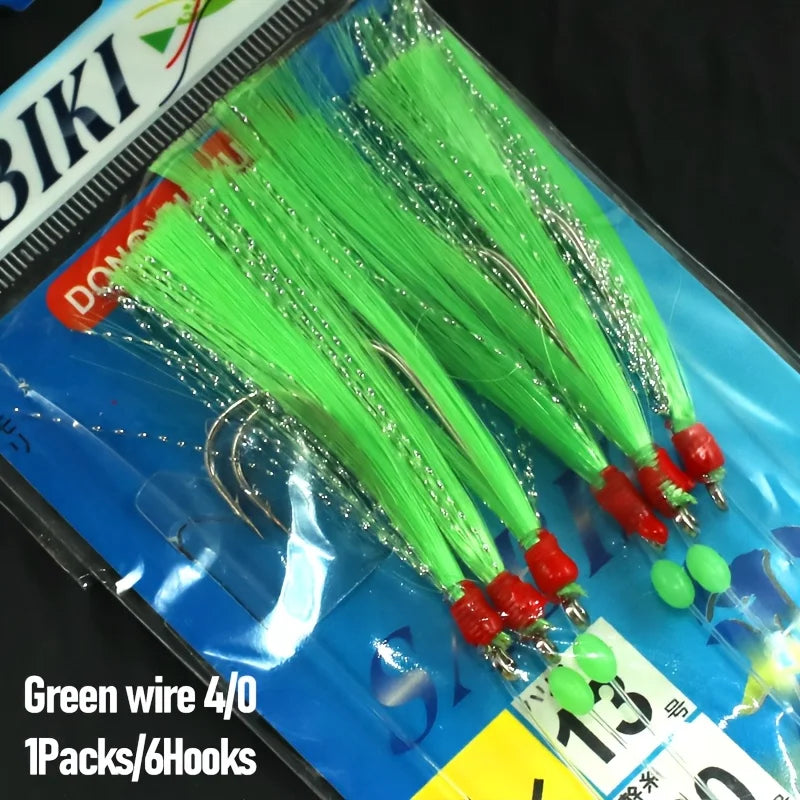 1Pack/6Hooks Pre-Tied Sabiki Fishing Rigs with Sharp Carbon Steel Hook 2/0, 3/0, 4/0 Thickened Line, Sea Fishing Rig - Duke's Fishing Supply