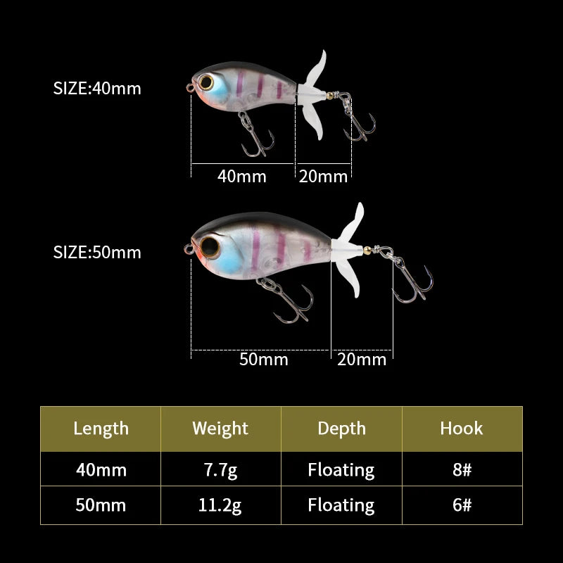 LETOYO 40mm 50mm Topwater Whopper Popper Rotating Double Propeller Tail Artificial Bait for bass pike Fishing Lures - Duke's Fishing Supply