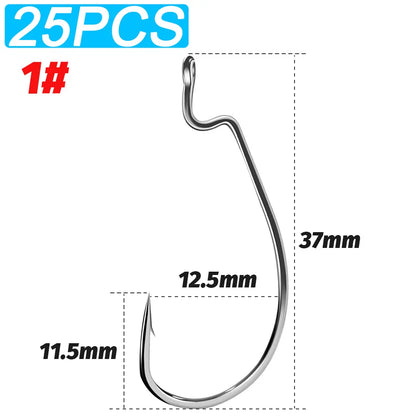 25 PCS Wide Gap Worm Hooks Texas Rig Jig Crank Big Bass Gear High Carbon Steel Offset Barbed Hook for Soft Fishing Lure Fishhook - Duke's Fishing Supply