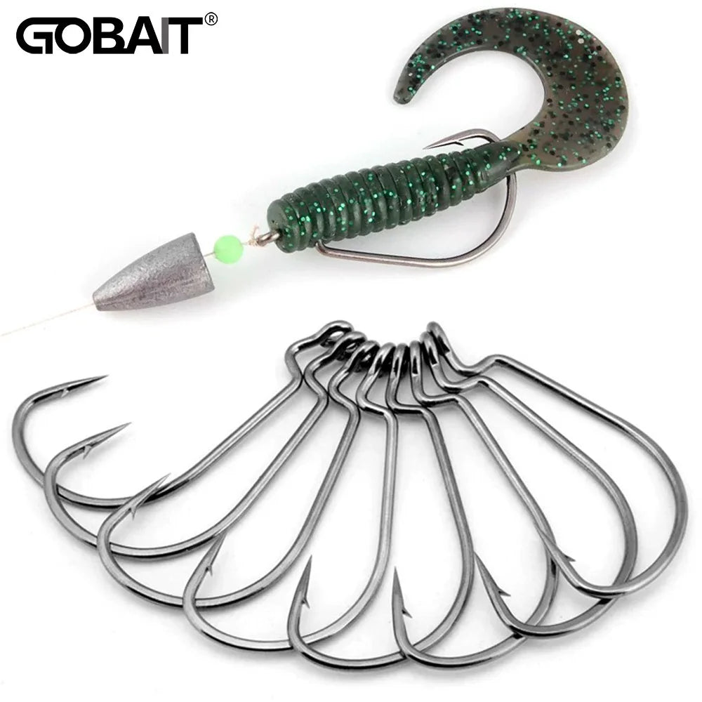 25 PCS Wide Gap Worm Hooks Texas Rig Jig Crank Big Bass Gear High Carbon Steel Offset Barbed Hook for Soft Fishing Lure Fishhook - Duke's Fishing Supply