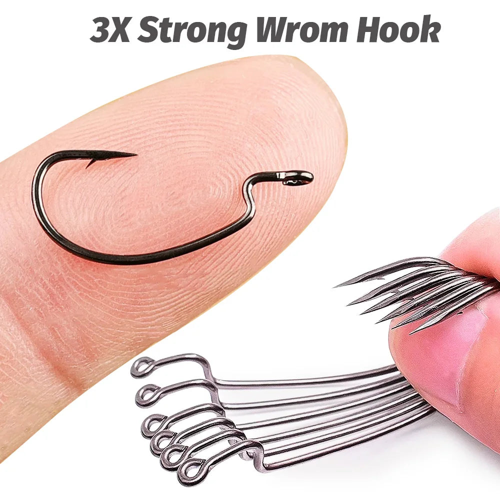 25 PCS Wide Gap Worm Hooks Texas Rig Jig Crank Big Bass Gear High Carbon Steel Offset Barbed Hook for Soft Fishing Lure Fishhook - Duke's Fishing Supply