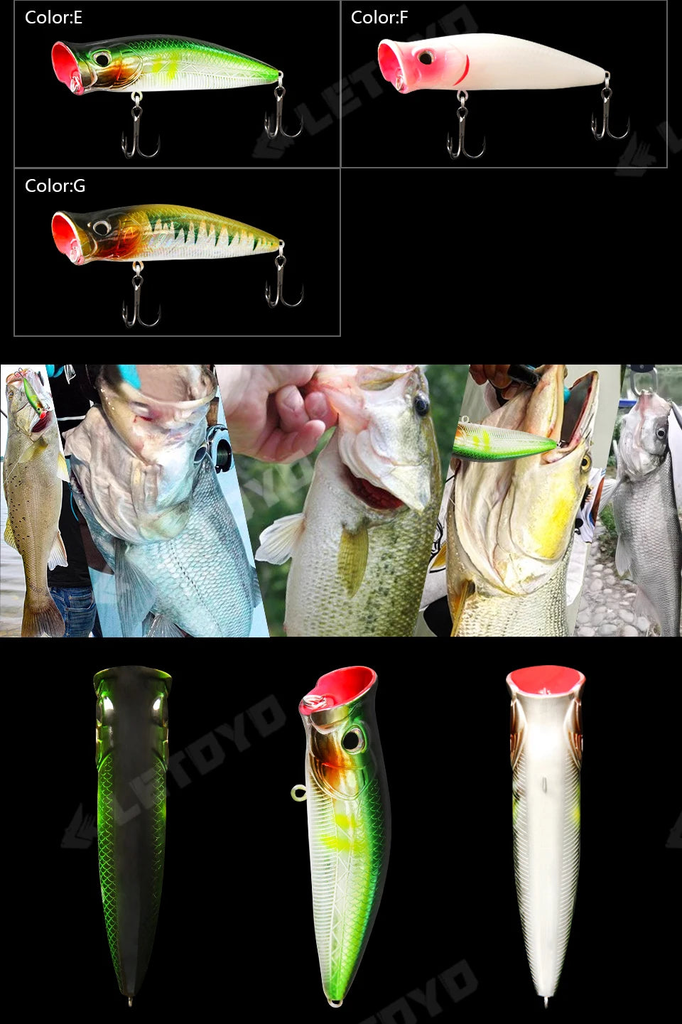 LETOYO Floating Fishing Lures 8.5g 16g Artificial Laser Coating Hard Baits Topwater Poppers Bass Pike Wobbler Popper Lure - Duke's Fishing Supply