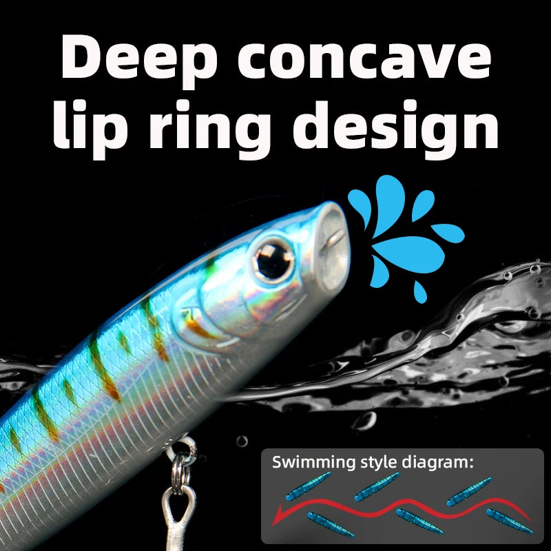 LETOYO 12g/19.5g Floating Popper Lure Long Throw Topwater Hard Pencil Baits Laser Coating Streamline Bass Fishing Lure - Duke's Fishing Supply