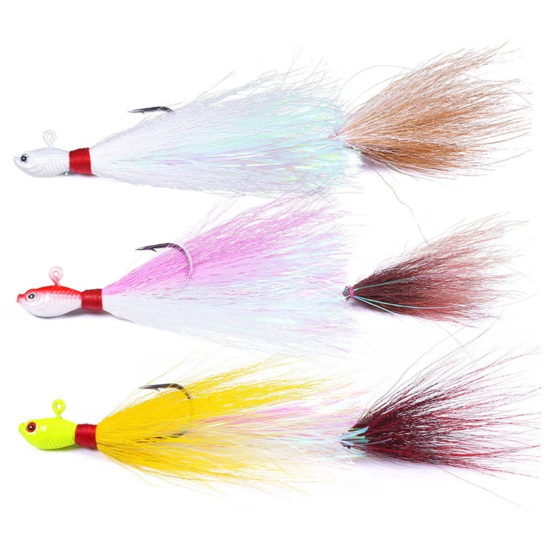 Bucktail Jigs Head Hook 3D Eyes Bait 7g 14g 28g 56g Deer Hair Feather Hook Beard Jigging Lure Fishing - Duke's Fishing Supply