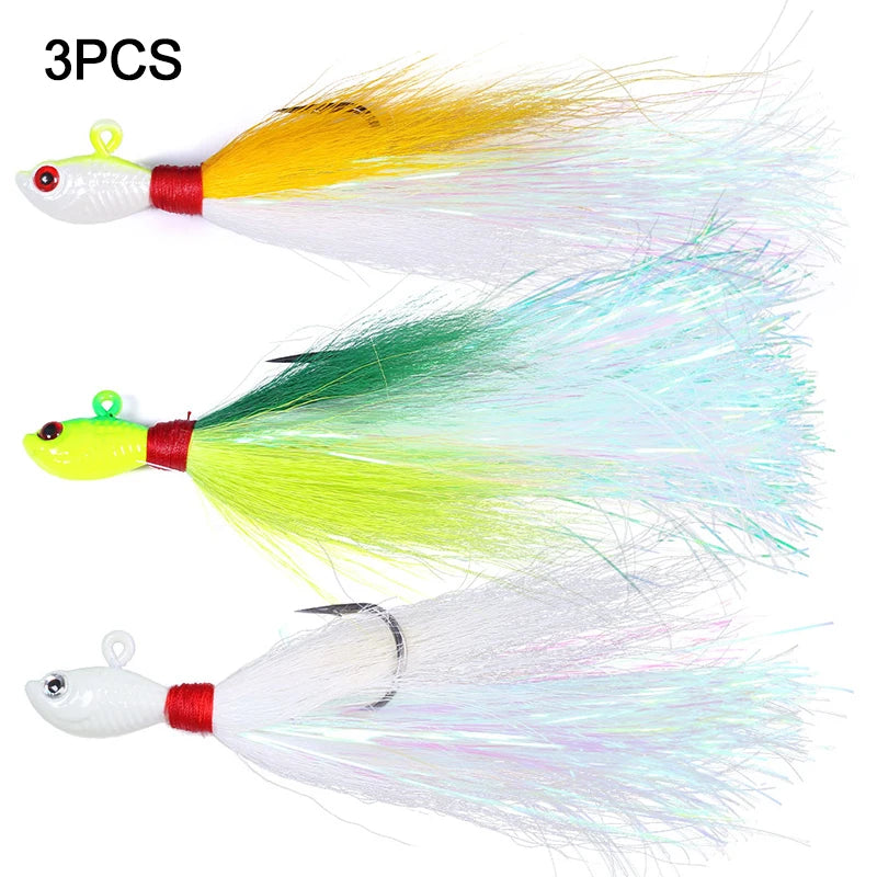 Bucktail Jigs Head Hook 3D Eyes Bait 7g 14g 28g 56g Deer Hair Feather Hook Beard Jigging Lure Fishing - Duke's Fishing Supply