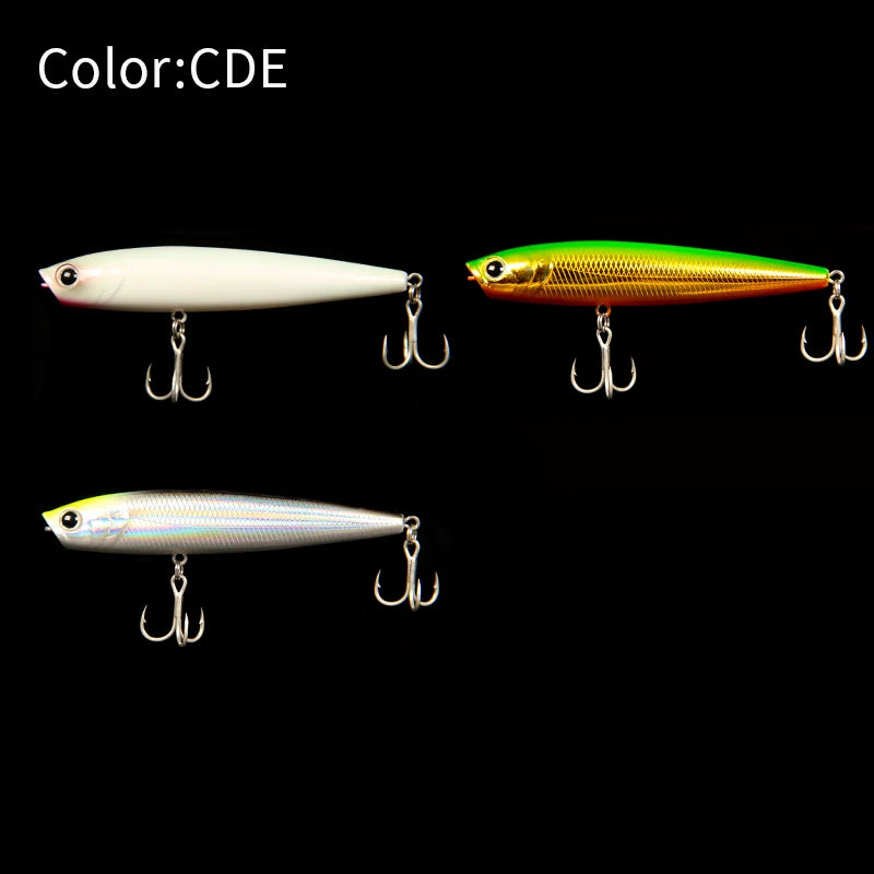 LETOYO 12g/19.5g Floating Popper Lure Long Throw Topwater Hard Pencil Baits Laser Coating Streamline Bass Fishing Lure - Duke's Fishing Supply