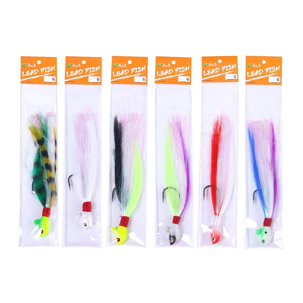Bucktail Jigs Head Hook 3D Eyes Bait 7g 14g 28g 56g Deer Hair Feather Hook Beard Jigging Lure Fishing - Duke's Fishing Supply