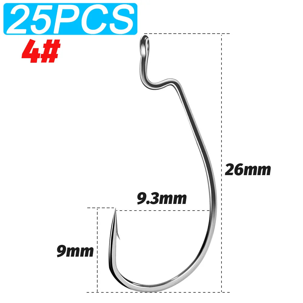 25 PCS Wide Gap Worm Hooks Texas Rig Jig Crank Big Bass Gear High Carbon Steel Offset Barbed Hook for Soft Fishing Lure Fishhook - Duke's Fishing Supply