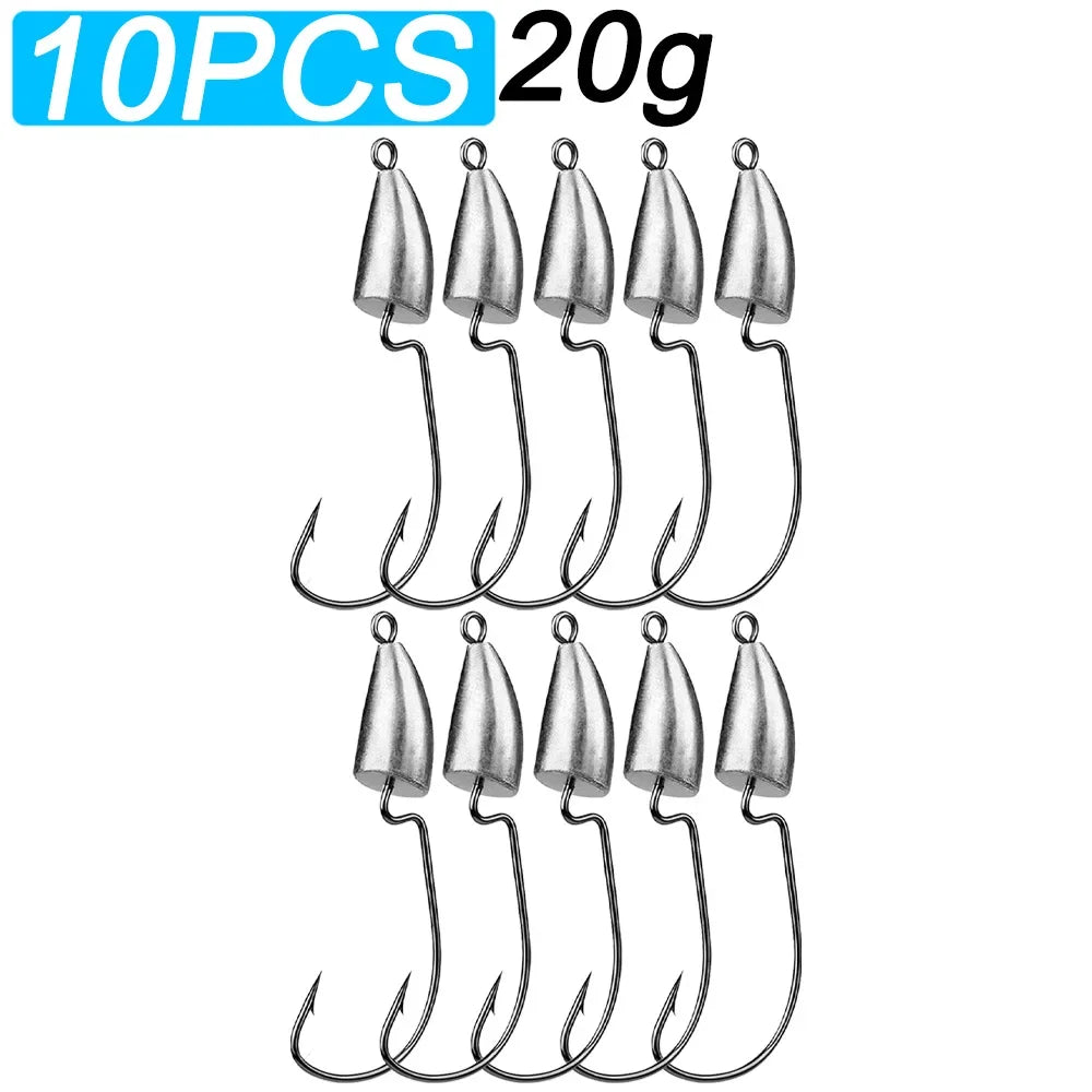 10PCS Metal Jig Head Worm Hook 3.5g 7g 10g 20g Weight Crank Fishhooks Gear Sinker Pesca for Lure Texas Rig Fishing Tackle Kit - Duke's Fishing Supply