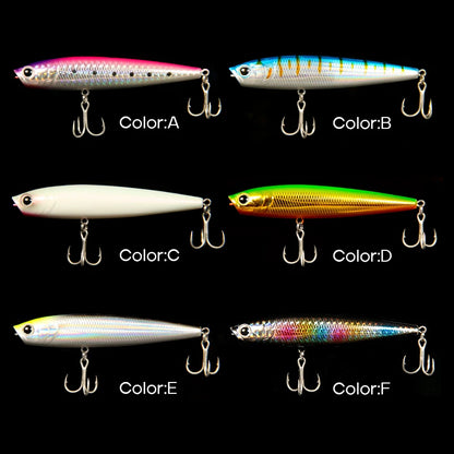 LETOYO 12g/19.5g Floating Popper Lure Long Throw Topwater Hard Pencil Baits Laser Coating Streamline Bass Fishing Lure - Duke's Fishing Supply