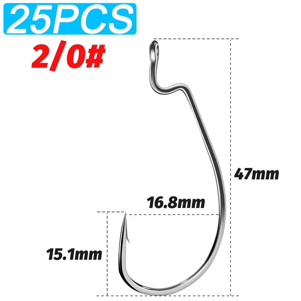 25 PCS Wide Gap Worm Hooks Texas Rig Jig Crank Big Bass Gear High Carbon Steel Offset Barbed Hook for Soft Fishing Lure Fishhook - Duke's Fishing Supply