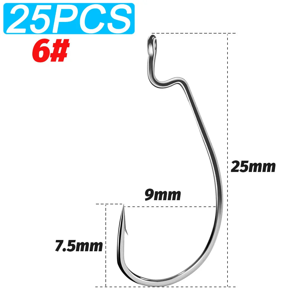 25 PCS Wide Gap Worm Hooks Texas Rig Jig Crank Big Bass Gear High Carbon Steel Offset Barbed Hook for Soft Fishing Lure Fishhook - Duke's Fishing Supply