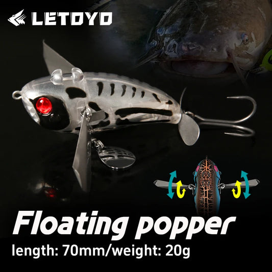 LETOYO 70mm/20g Topwater Noisy Bait Golden Cicada Propeller Popper Lure Bionic Floating Hard Baits For Bass Catfish - Duke's Fishing Supply