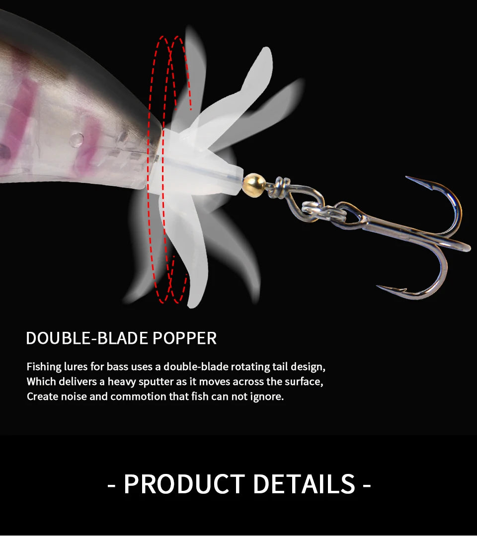 LETOYO 40mm 50mm Topwater Whopper Popper Rotating Double Propeller Tail Artificial Bait for bass pike Fishing Lures - Duke's Fishing Supply