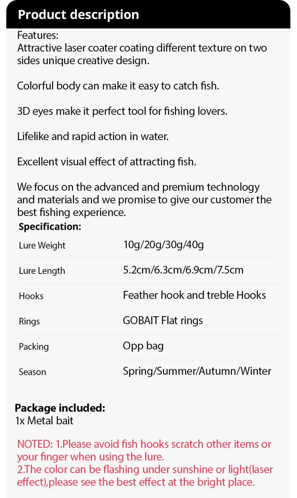 Metal Jig Fishing Lure 10g 20g 30g 40g Cast Swimbait Hook Wobbler Pike Spoon Carp Spinner Sea Tackle Kit Pesca Artificial Bait - Duke's Fishing Supply