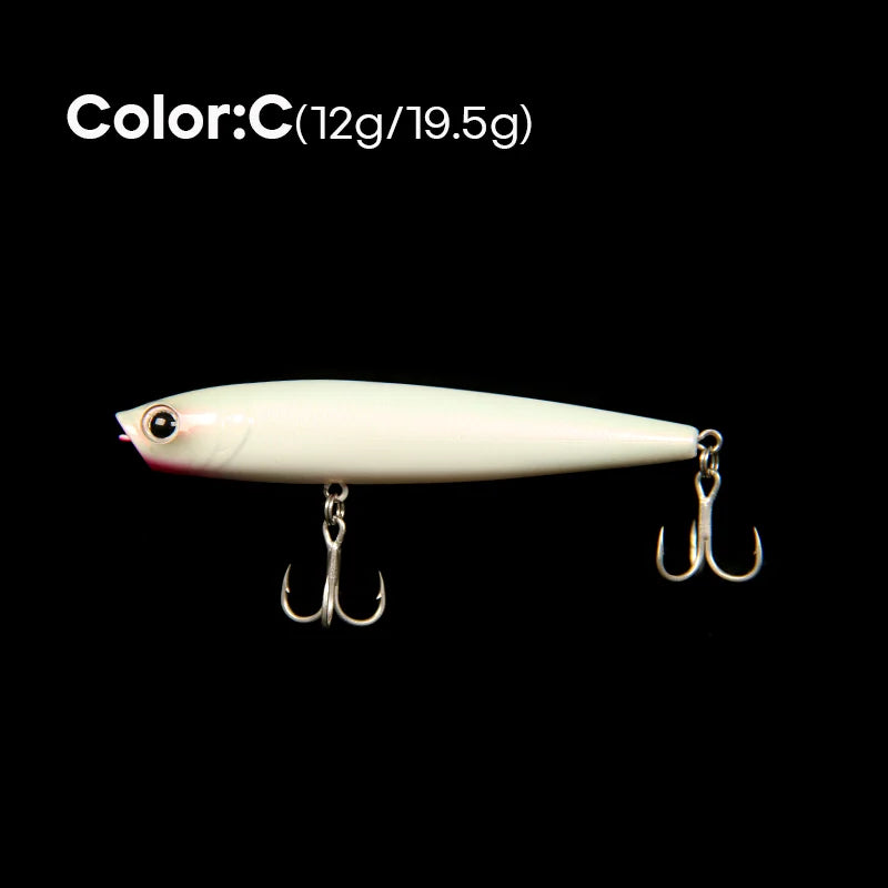 LETOYO 12g/19.5g Floating Popper Lure Long Throw Topwater Hard Pencil Baits Laser Coating Streamline Bass Fishing Lure - Duke's Fishing Supply