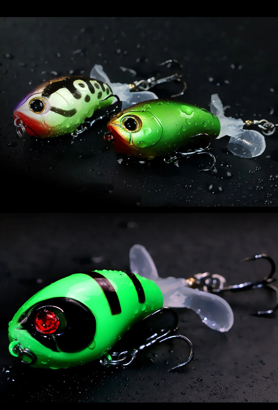 LETOYO 40mm 50mm Topwater Whopper Popper Rotating Double Propeller Tail Artificial Bait for bass pike Fishing Lures - Duke's Fishing Supply