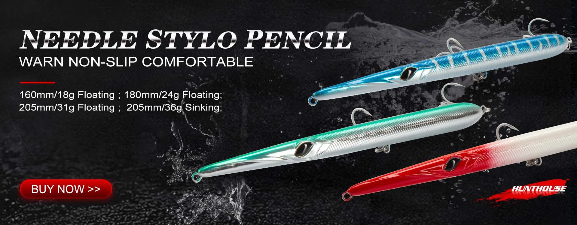 Hunthouse WTD Hard Pencil Fishing Lure Topwater Popper 90m/11.6g Stick Bait Wobblers Fishing Tackle For Seabass Pike LW547 - Duke's Fishing Supply