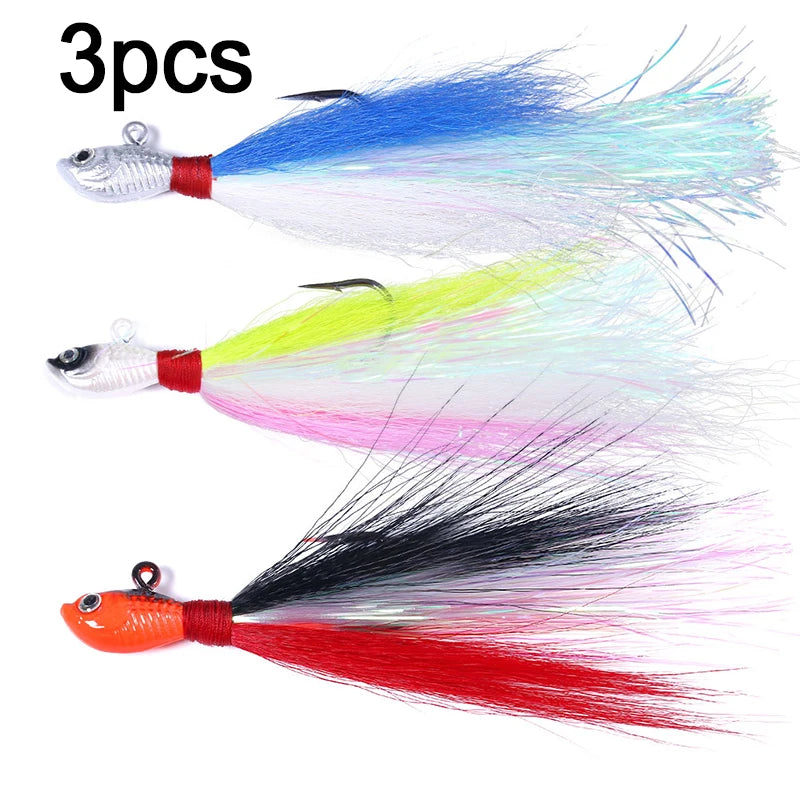 Bucktail Jigs Head Hook 3D Eyes Bait 7g 14g 28g 56g Deer Hair Feather Hook Beard Jigging Lure Fishing - Duke's Fishing Supply
