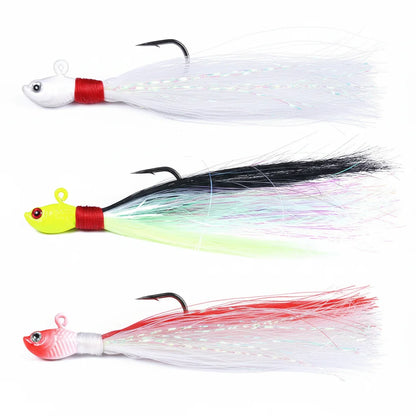 Bucktail Jigs Head Hook 3D Eyes Bait 7g 14g 28g 56g Deer Hair Feather Hook Beard Jigging Lure Fishing - Duke's Fishing Supply