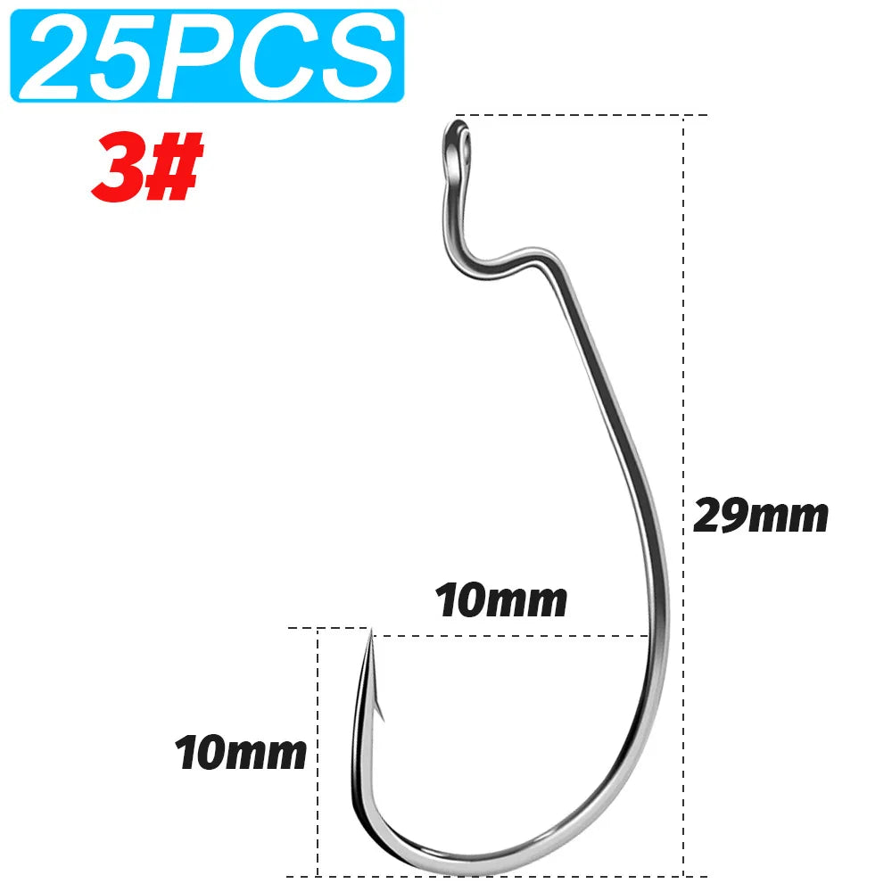 25 PCS Wide Gap Worm Hooks Texas Rig Jig Crank Big Bass Gear High Carbon Steel Offset Barbed Hook for Soft Fishing Lure Fishhook - Duke's Fishing Supply