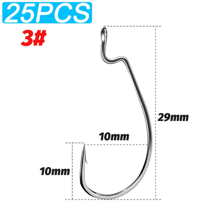 25 PCS Wide Gap Worm Hooks Texas Rig Jig Crank Big Bass Gear High Carbon Steel Offset Barbed Hook for Soft Fishing Lure Fishhook - Duke's Fishing Supply