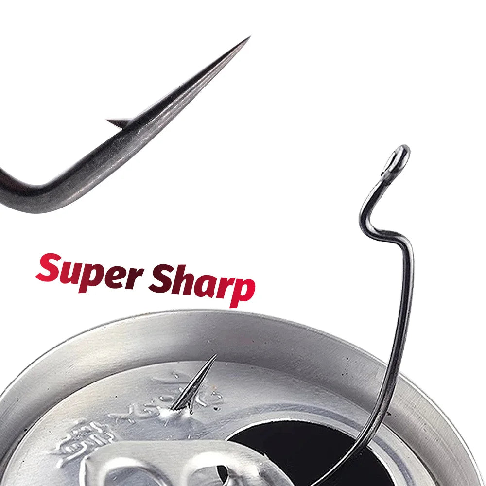 25 PCS Wide Gap Worm Hooks Texas Rig Jig Crank Big Bass Gear High Carbon Steel Offset Barbed Hook for Soft Fishing Lure Fishhook - Duke's Fishing Supply
