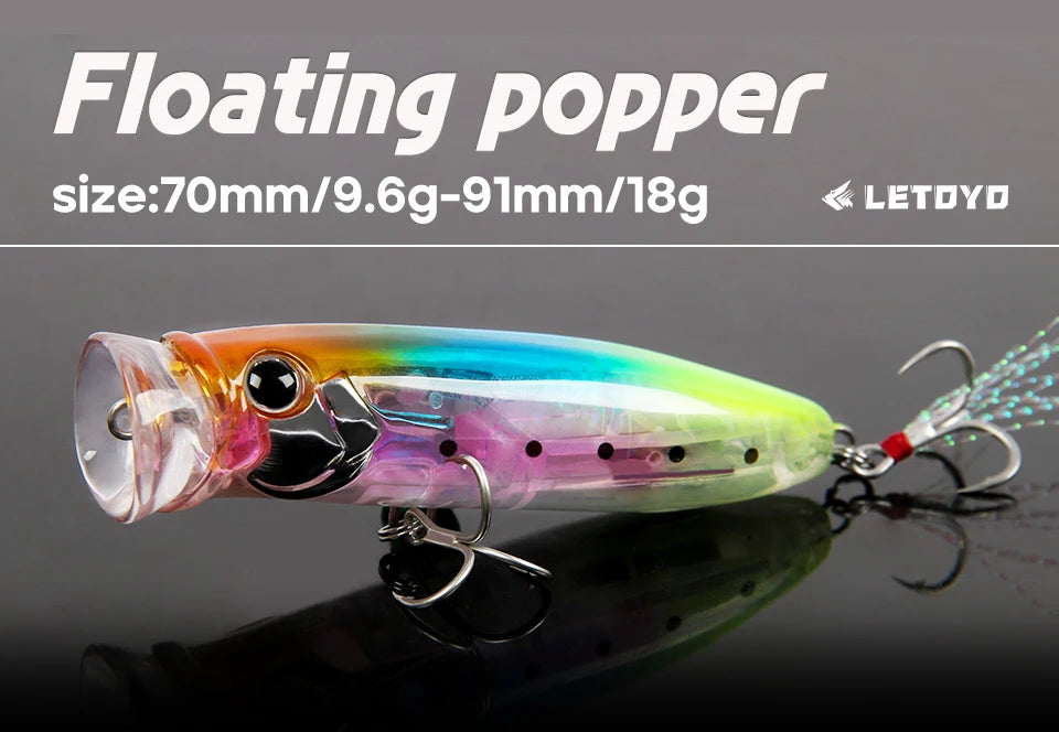 LETOYO 9.6g/18g Floating Popper Lure Topwater Hard Baits With Steel Balls Artificial Popper Fishing Lure For Bass - Duke's Fishing Supply
