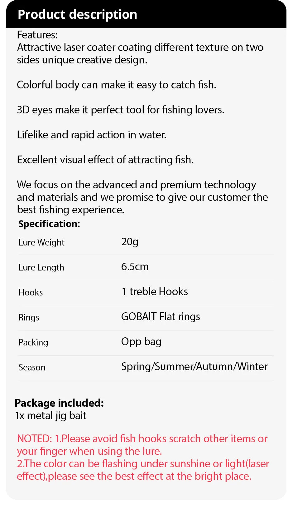 Metal Jig Fishing Lure 20g Shore Cast Hook Swimbait Artificial Bait Laser Cover Pesca Sea Pike Bass Accessories Spinning Tackle - Duke's Fishing Supply