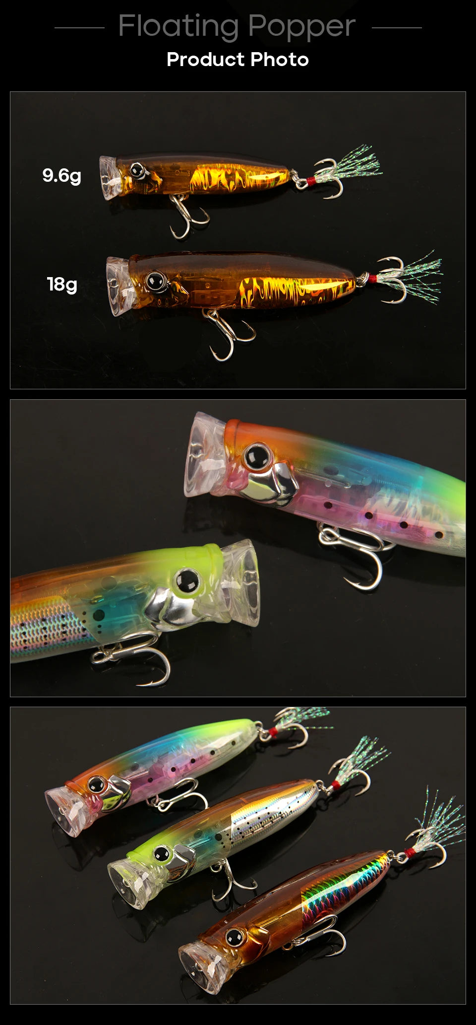 LETOYO 9.6g/18g Floating Popper Lure Topwater Hard Baits With Steel Balls Artificial Popper Fishing Lure For Bass - Duke's Fishing Supply