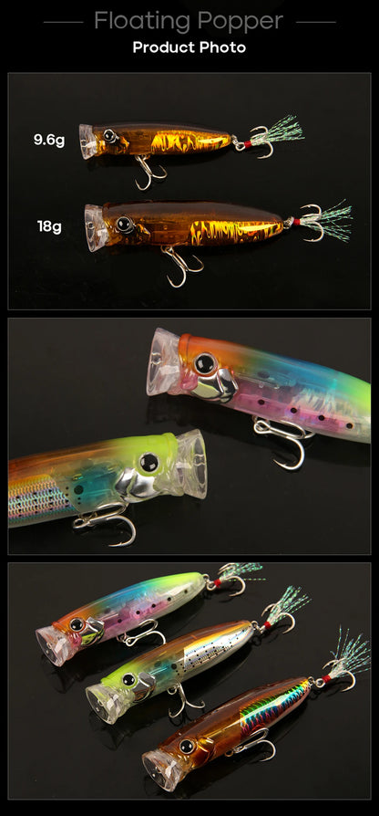 LETOYO 9.6g/18g Floating Popper Lure Topwater Hard Baits With Steel Balls Artificial Popper Fishing Lure For Bass - Duke's Fishing Supply