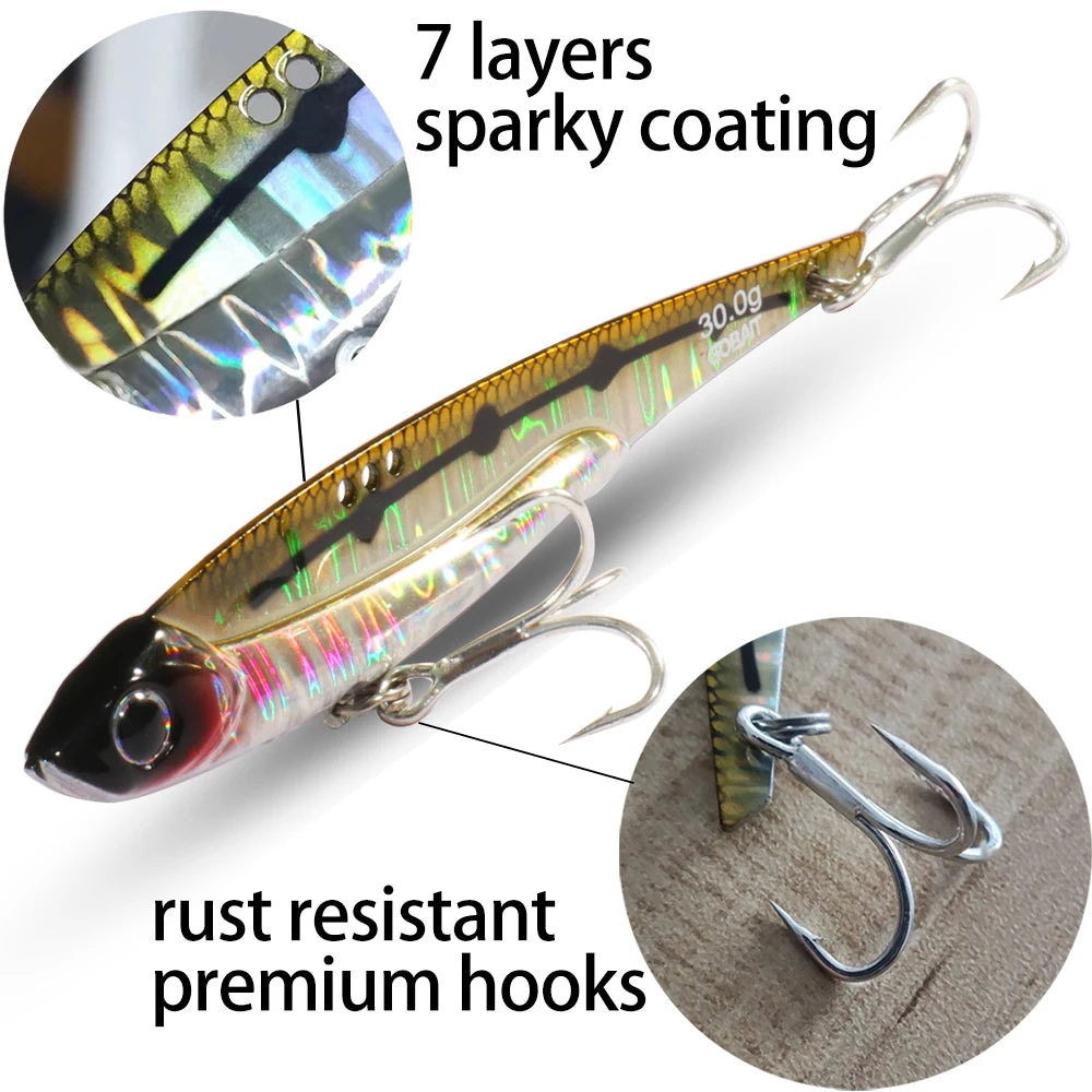 GOBAIT VIB Fishing Lure 20g 25g 30g Metal Jig Sinking Blade Hook Spinner Spoon Cast VIBRATION Carbon Steel Tackle Hard Bait - Duke's Fishing Supply